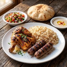 وجبة ربع فرخة + ٢ صباع كفتة + أرز + سلطات